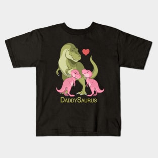 DaddySaurus T-Rex Father & Twin Baby Girl Dinosaurs Kids T-Shirt